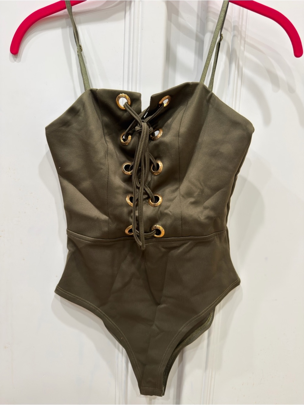 Olive Lace-Up Stretch Bodysuit